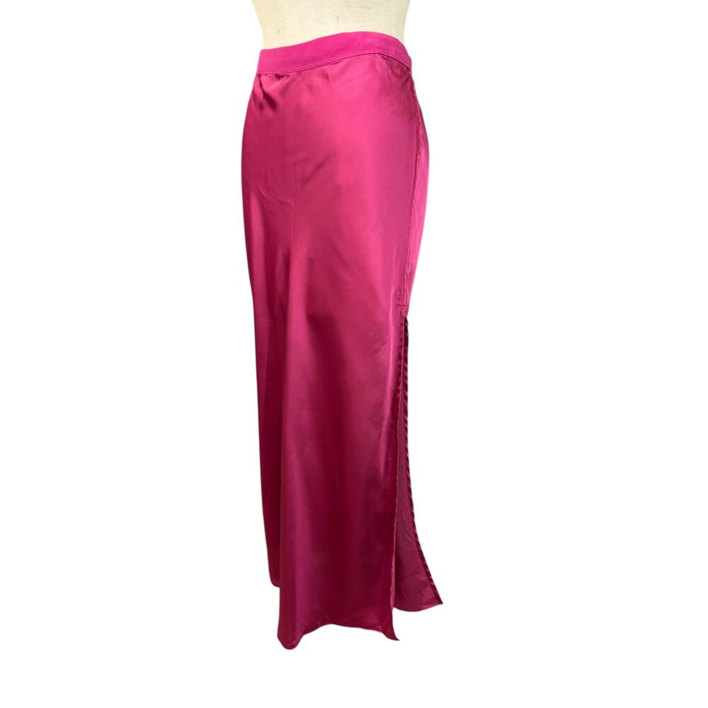 Free People Satin Midi Skirt in Magenta - Picture 3 of 10